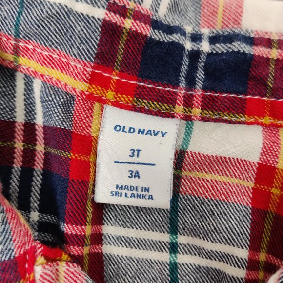 Old Navy Boys Shirt Size 3T Plaid Red Navy White Cotton Button Down Casual Comfy - Picture 3 of 4